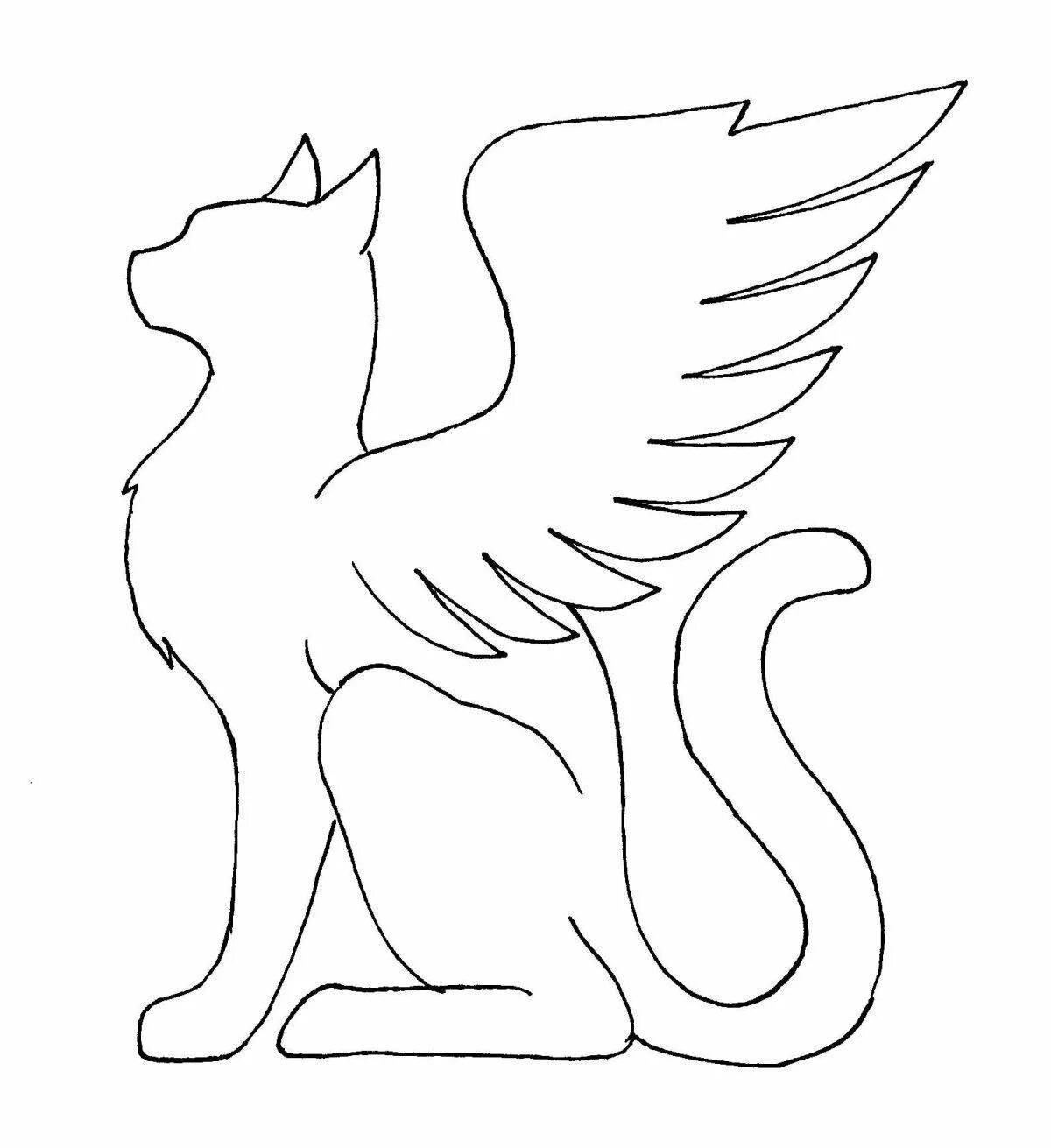 Изысканная раскраска кошка с крыльями