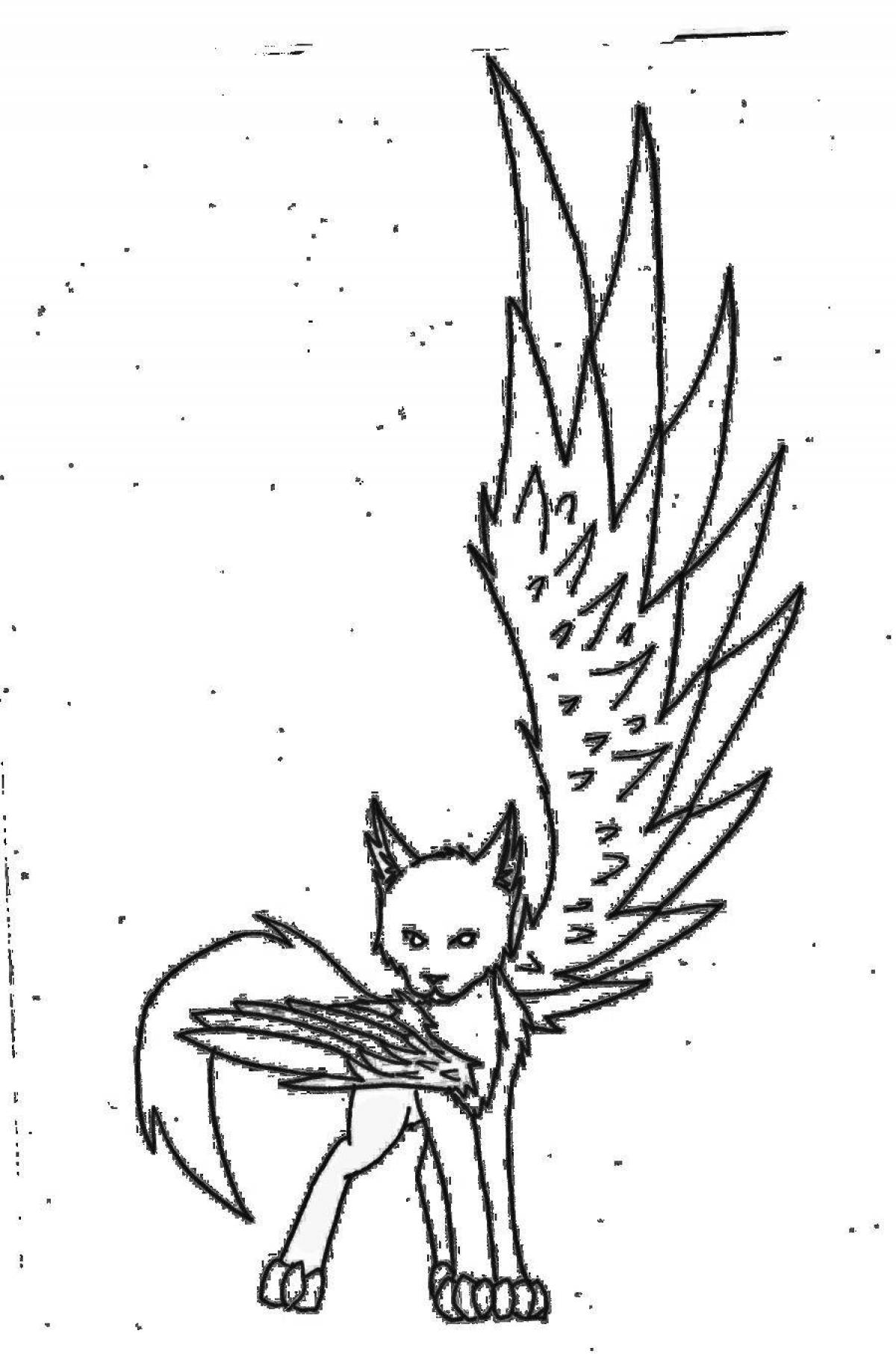 Изящная раскраска кошка с крыльями