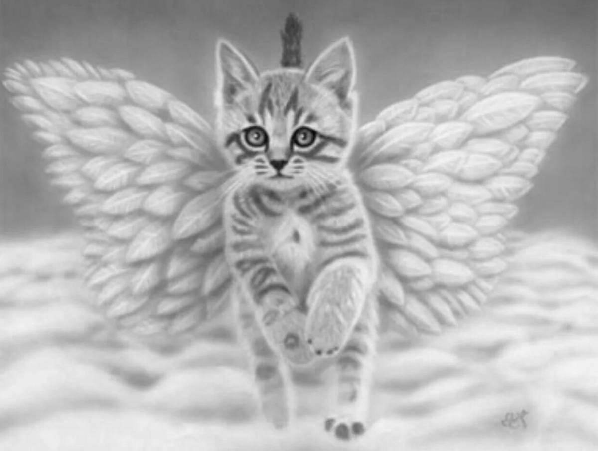 Чудесная раскраска кошка с крыльями