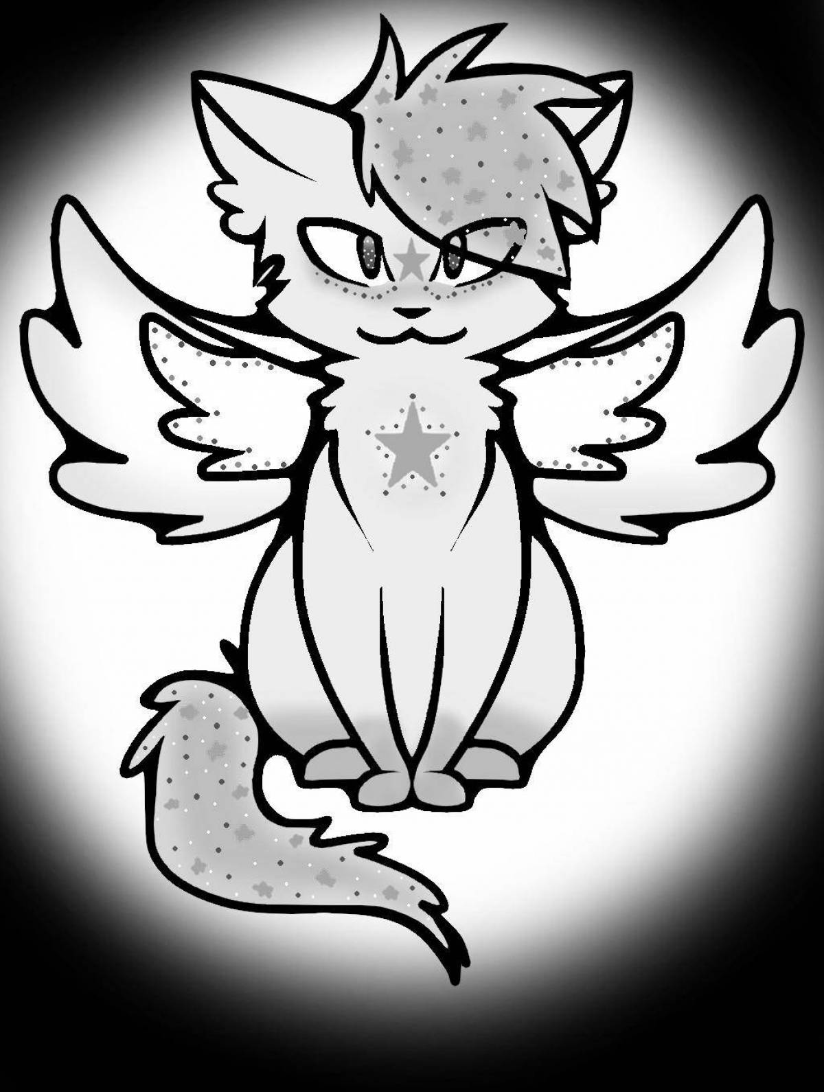 Shiny coloring cat with wings