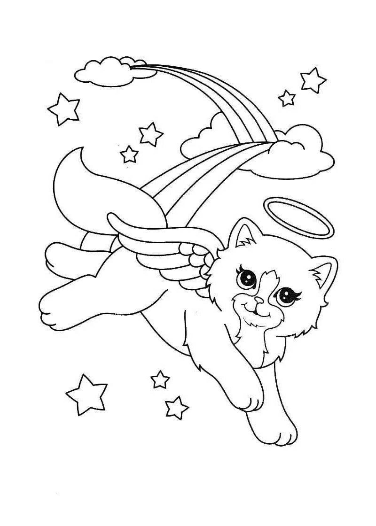 Fun coloring cat with wings