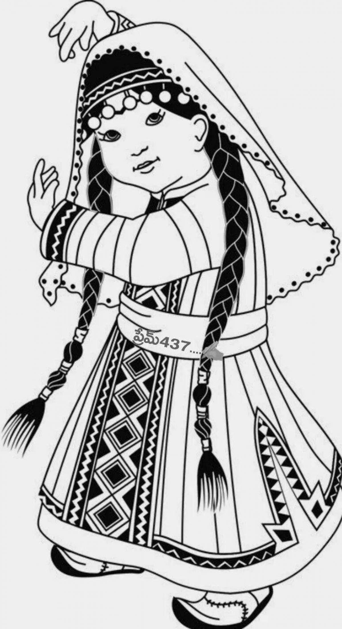 Coloring book beckoning Yakuts in national costume