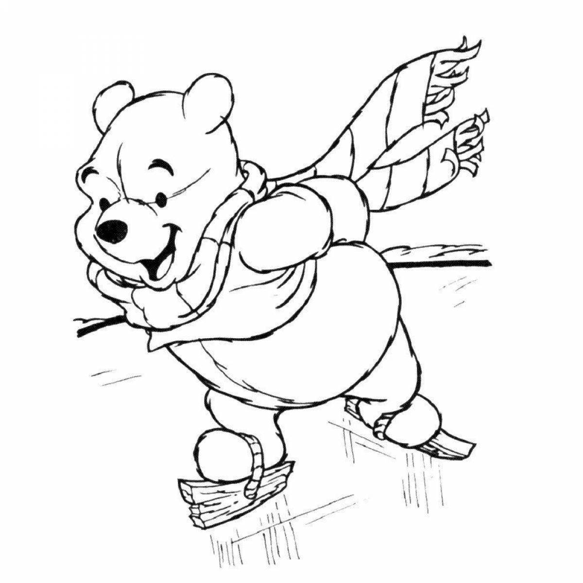 Entertaining bear on skis coloring book