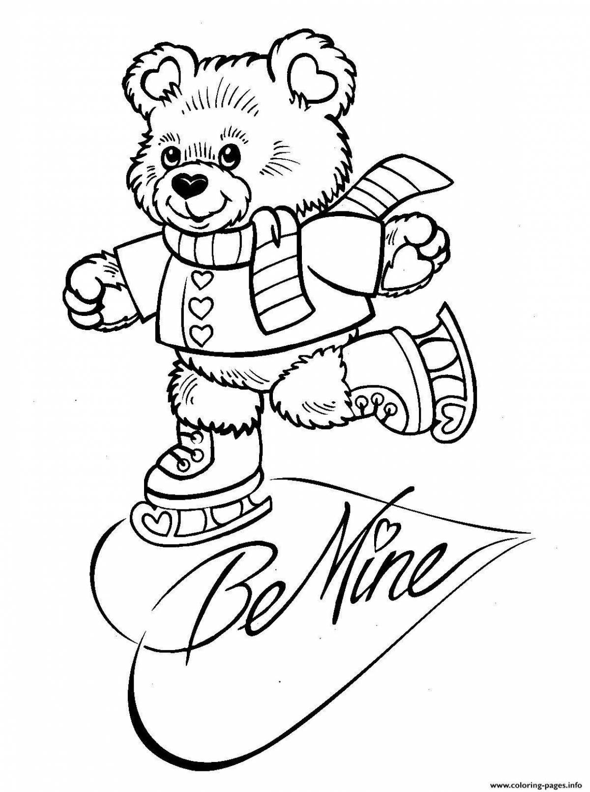 Coloring book cute bear on skis