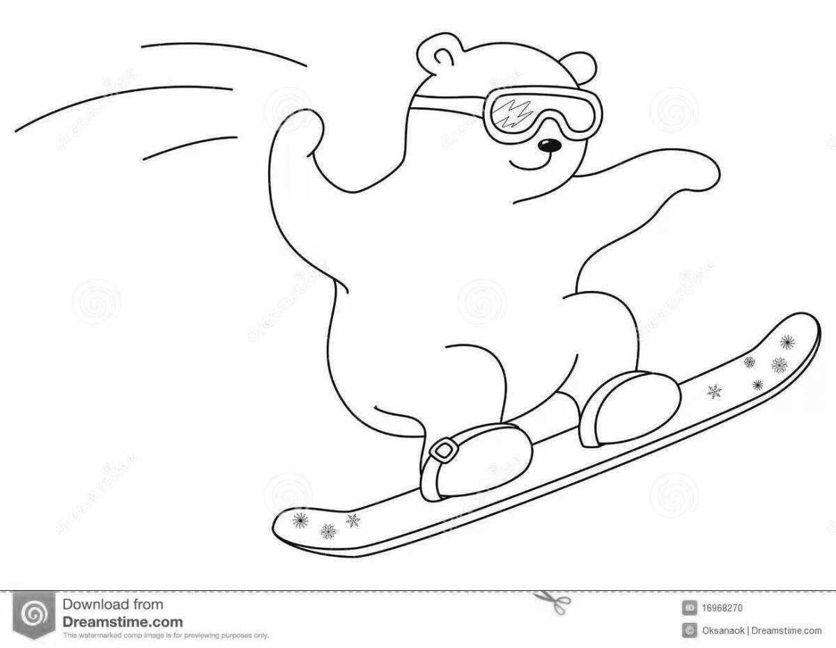 Coloring bear on skis