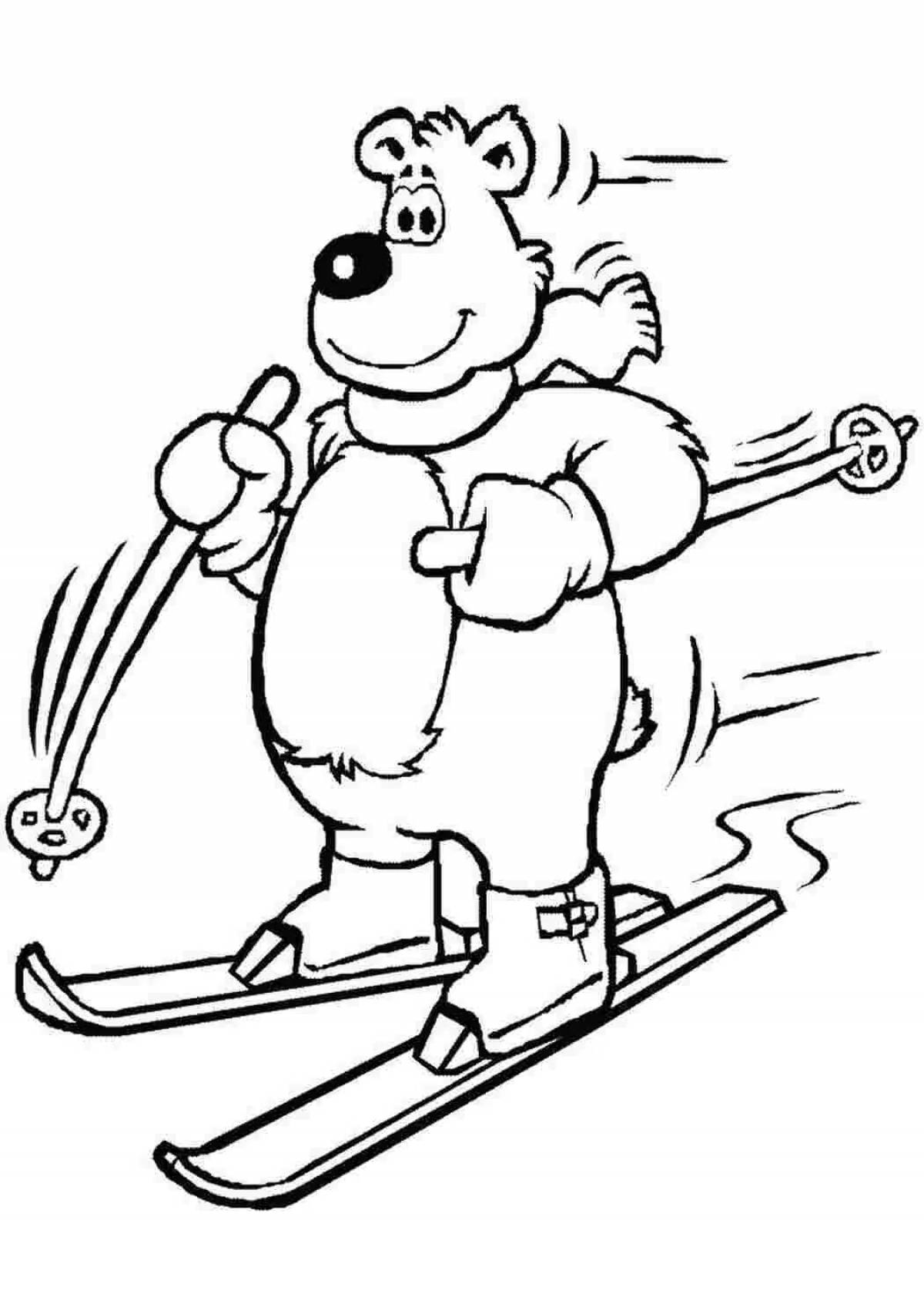 Animated bear on skis coloring book