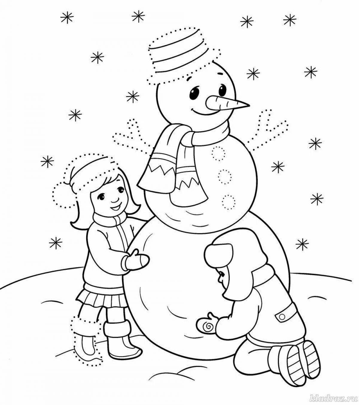 Lively junior group winter coloring