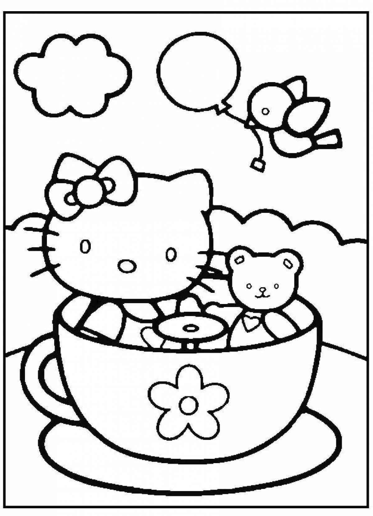 Curious kitten in a mug coloring book