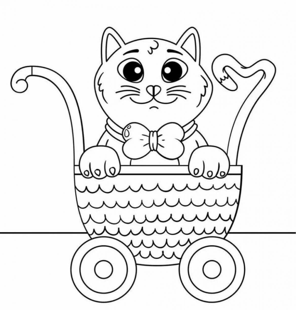 Coloring book loving kitten in a mug