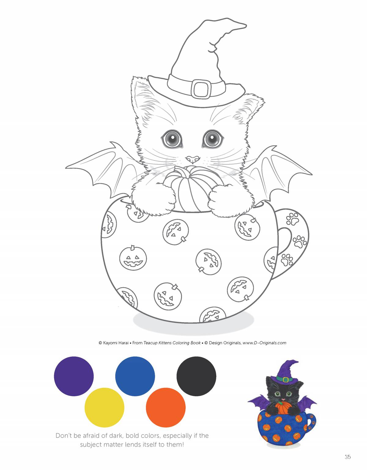 Coloring book funny kitten in a mug