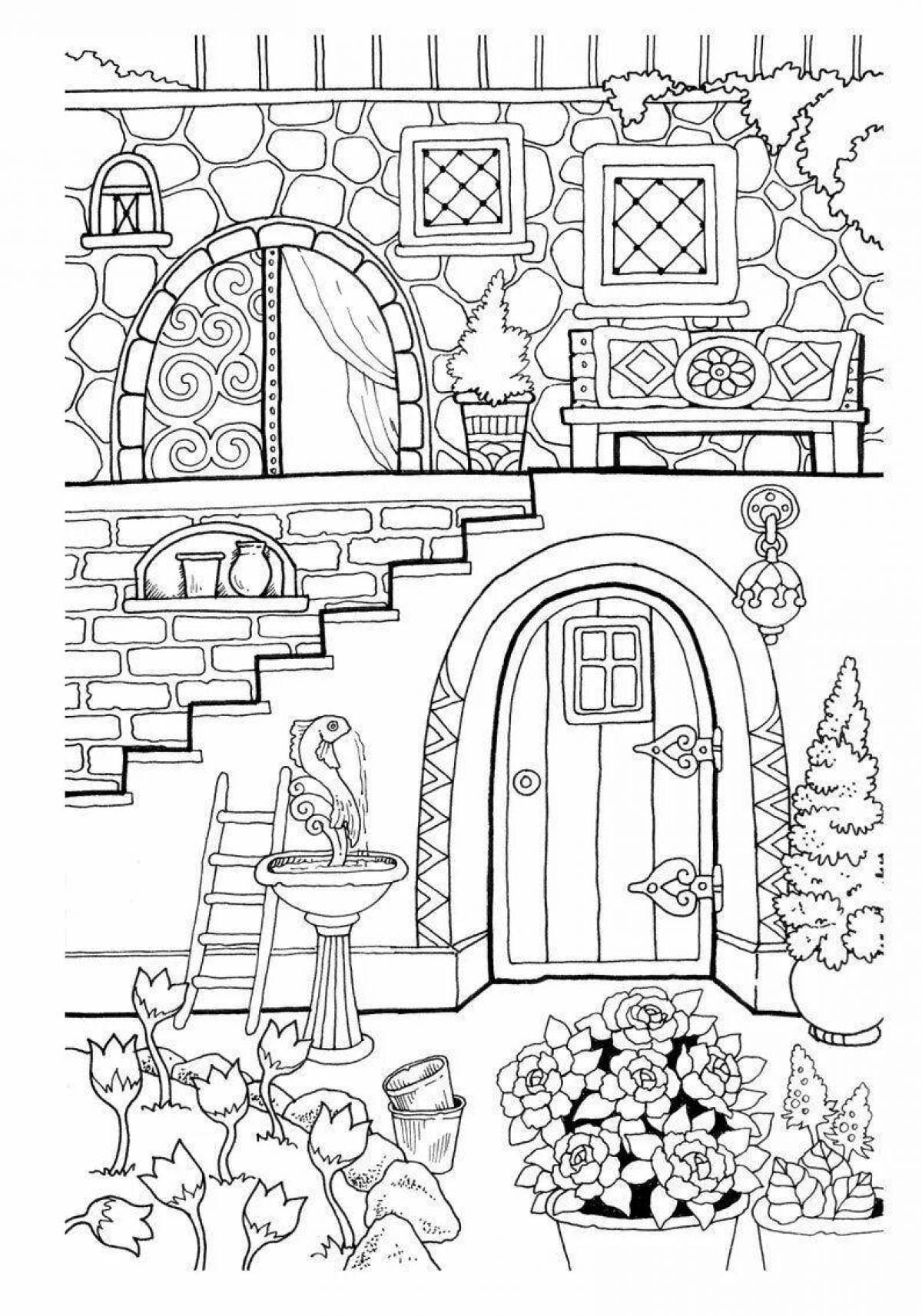 Coloring page stately home for adults