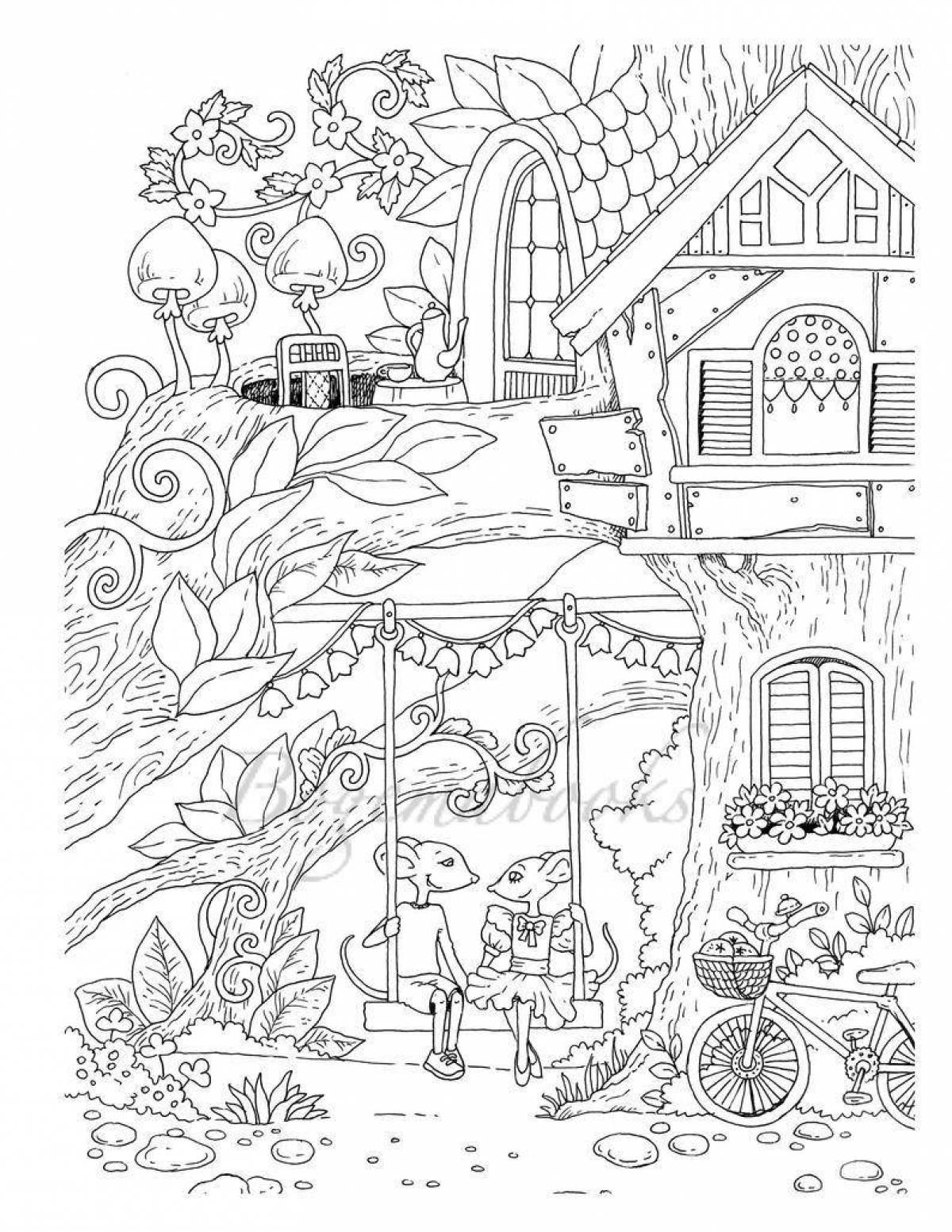 Coloring book beautiful house for adults