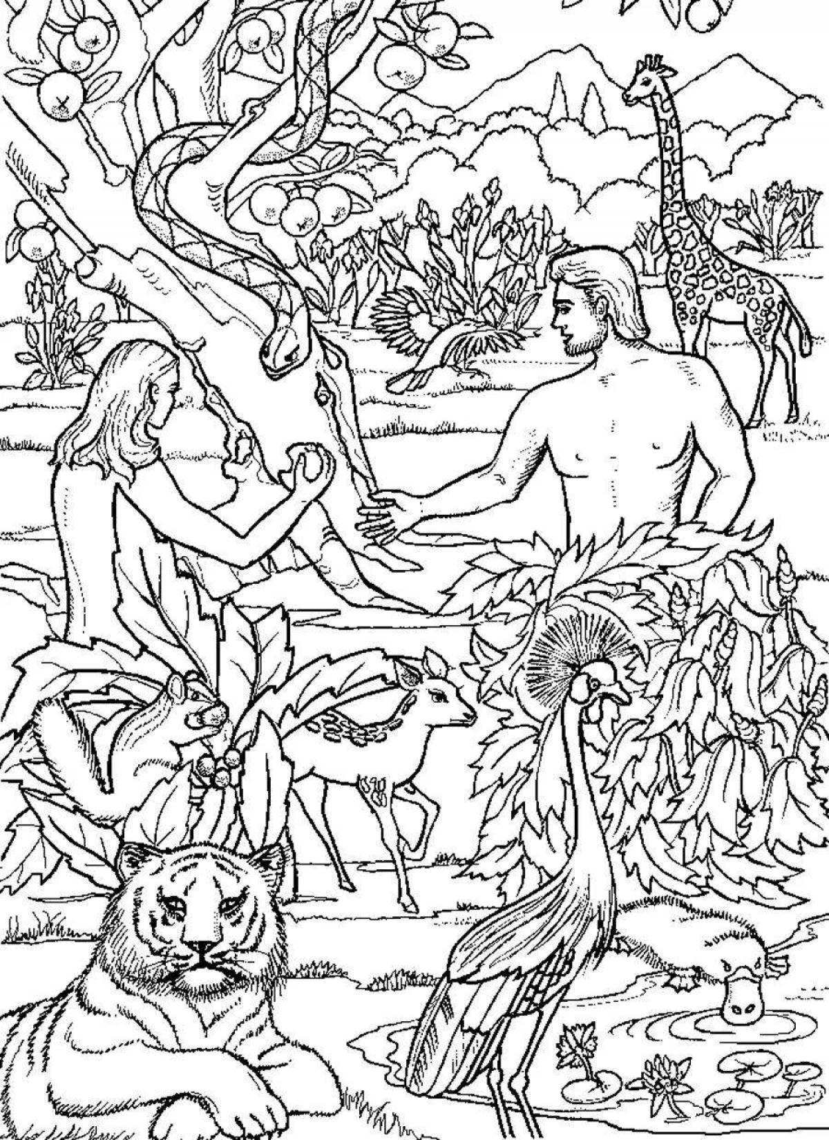 Coloring page charming adam and eve