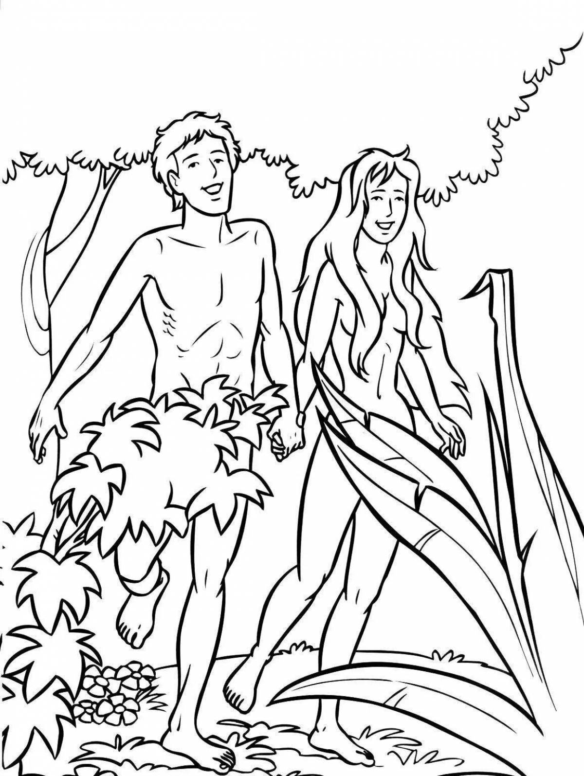 Charming adam and eve coloring book