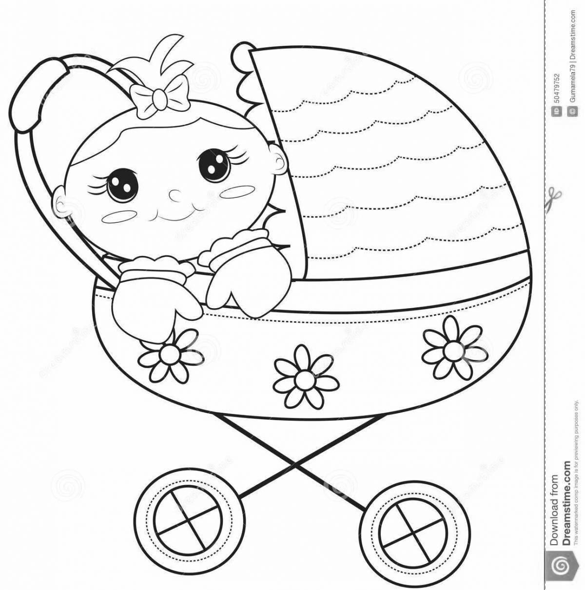 Cute coloring baby in stroller