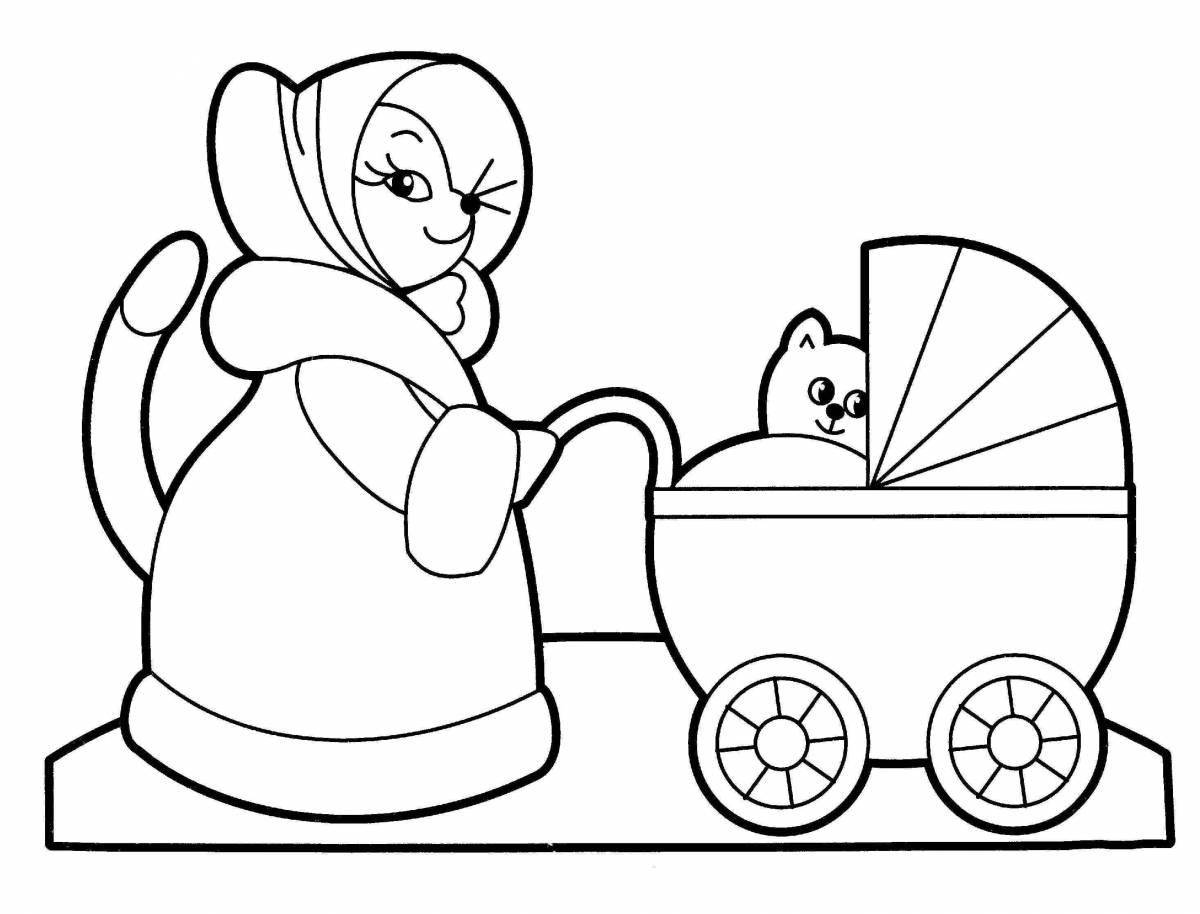 Amazing coloring book baby in stroller