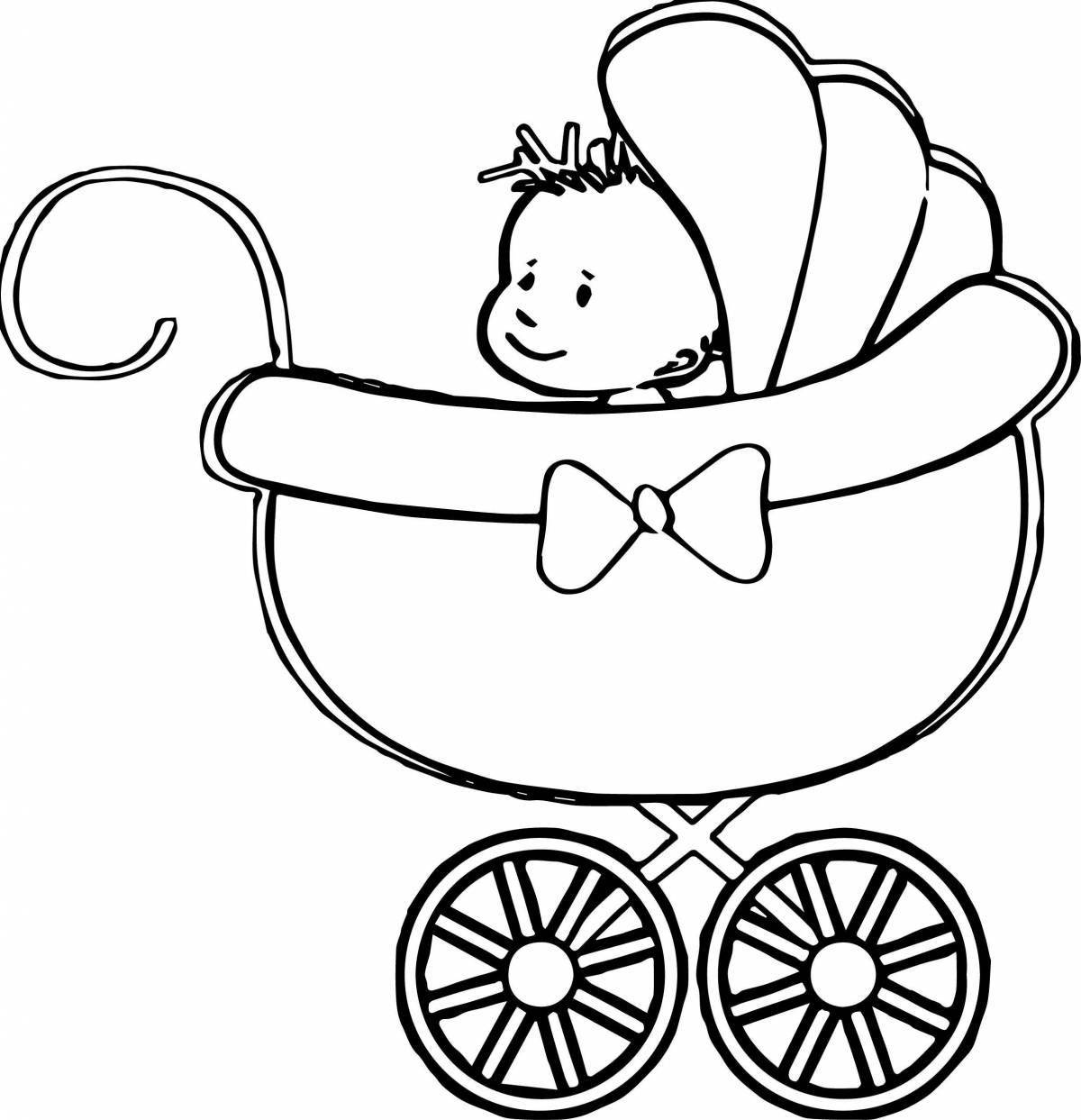 Radiant coloring page baby in stroller