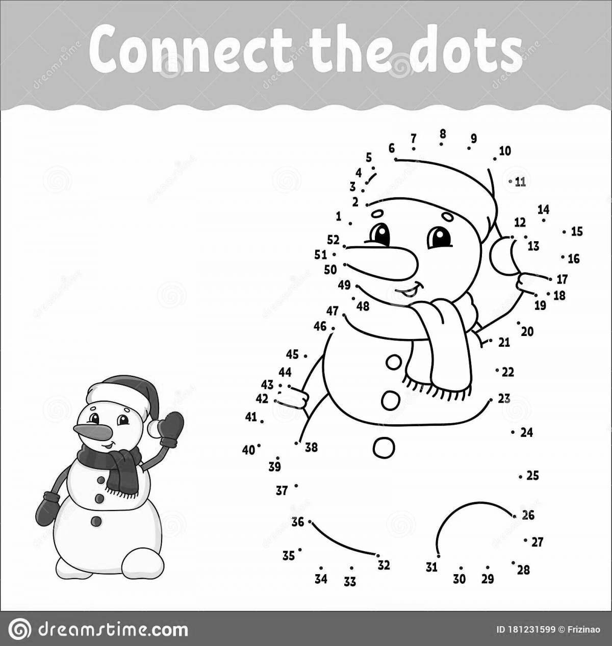 Snowman coloring page with shiny dots