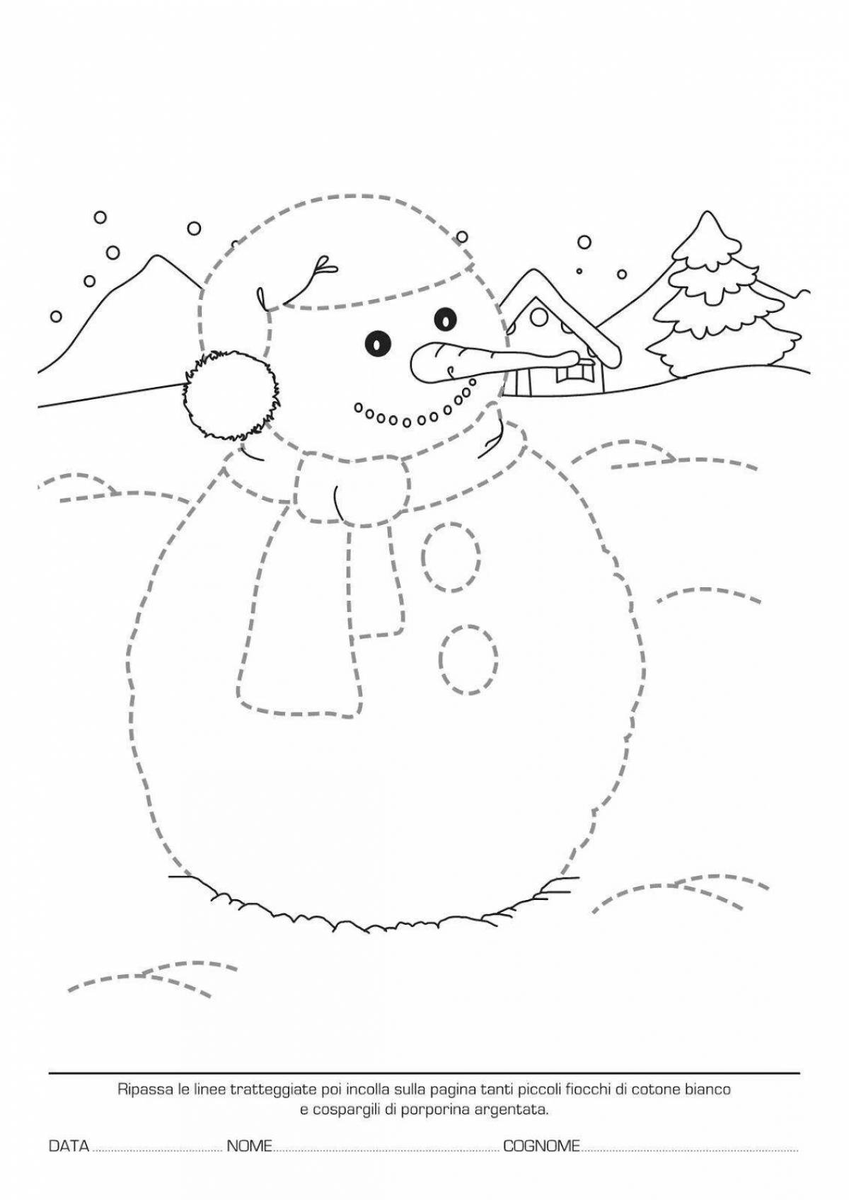 Glitter dotted snowman coloring page