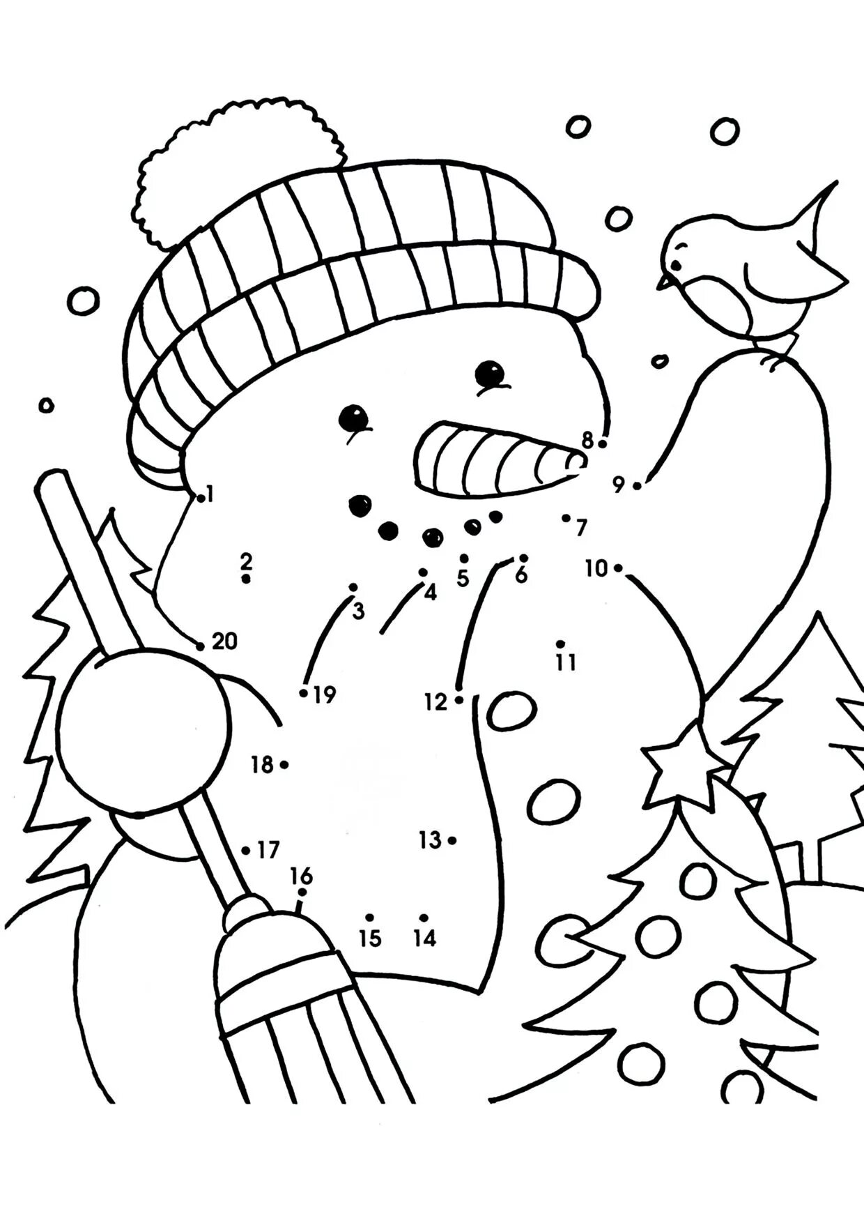 Fairy snowman coloring page with polka dots