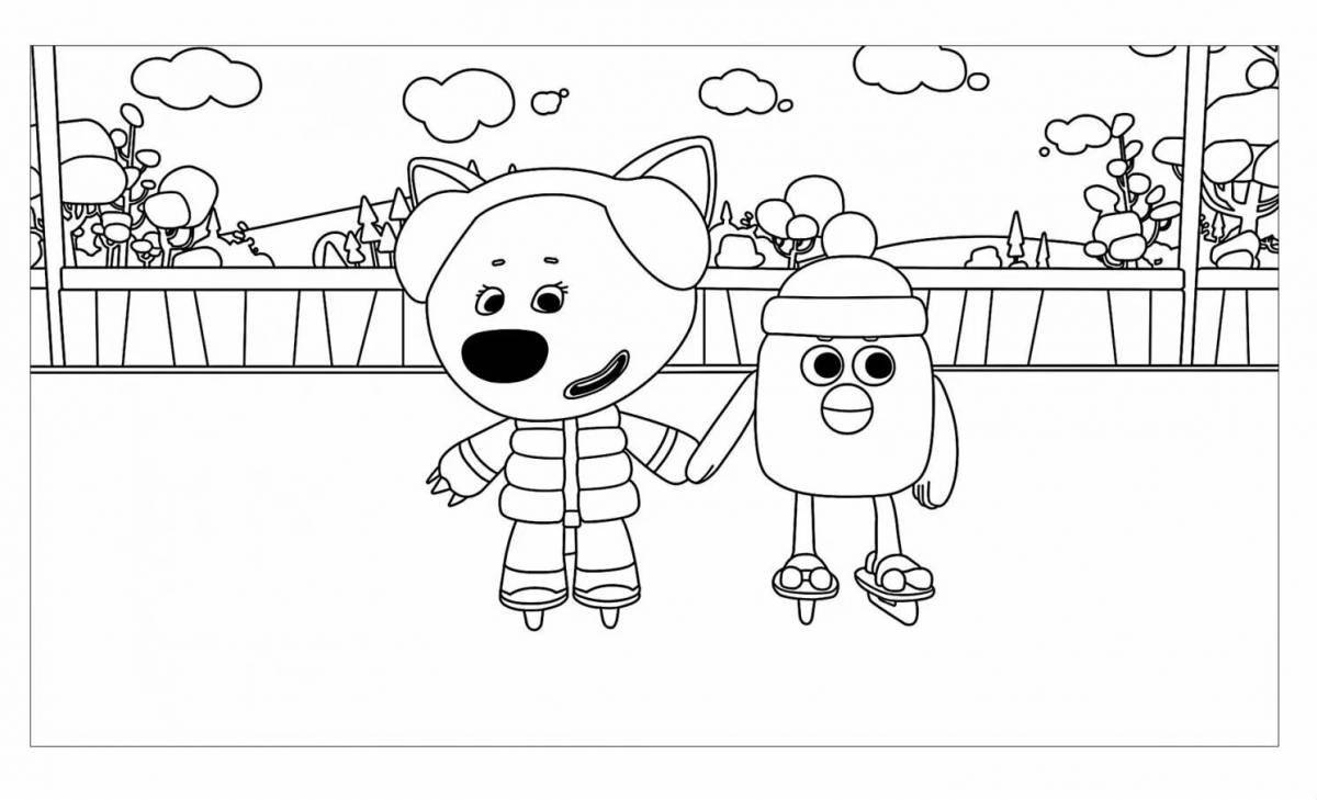 Bright cartoon coloring pages of a mimimishka