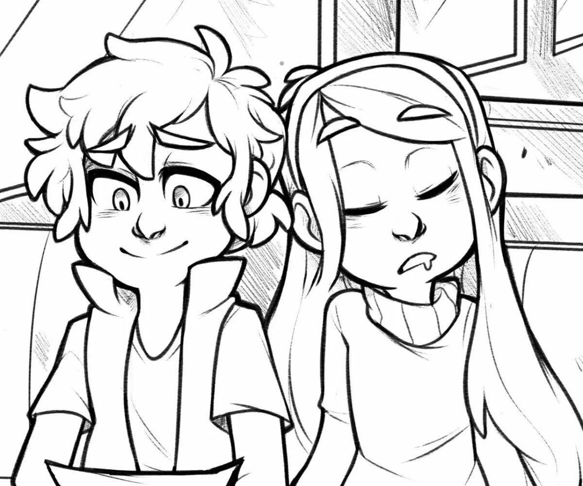 Coloring page playful dipper and mabel