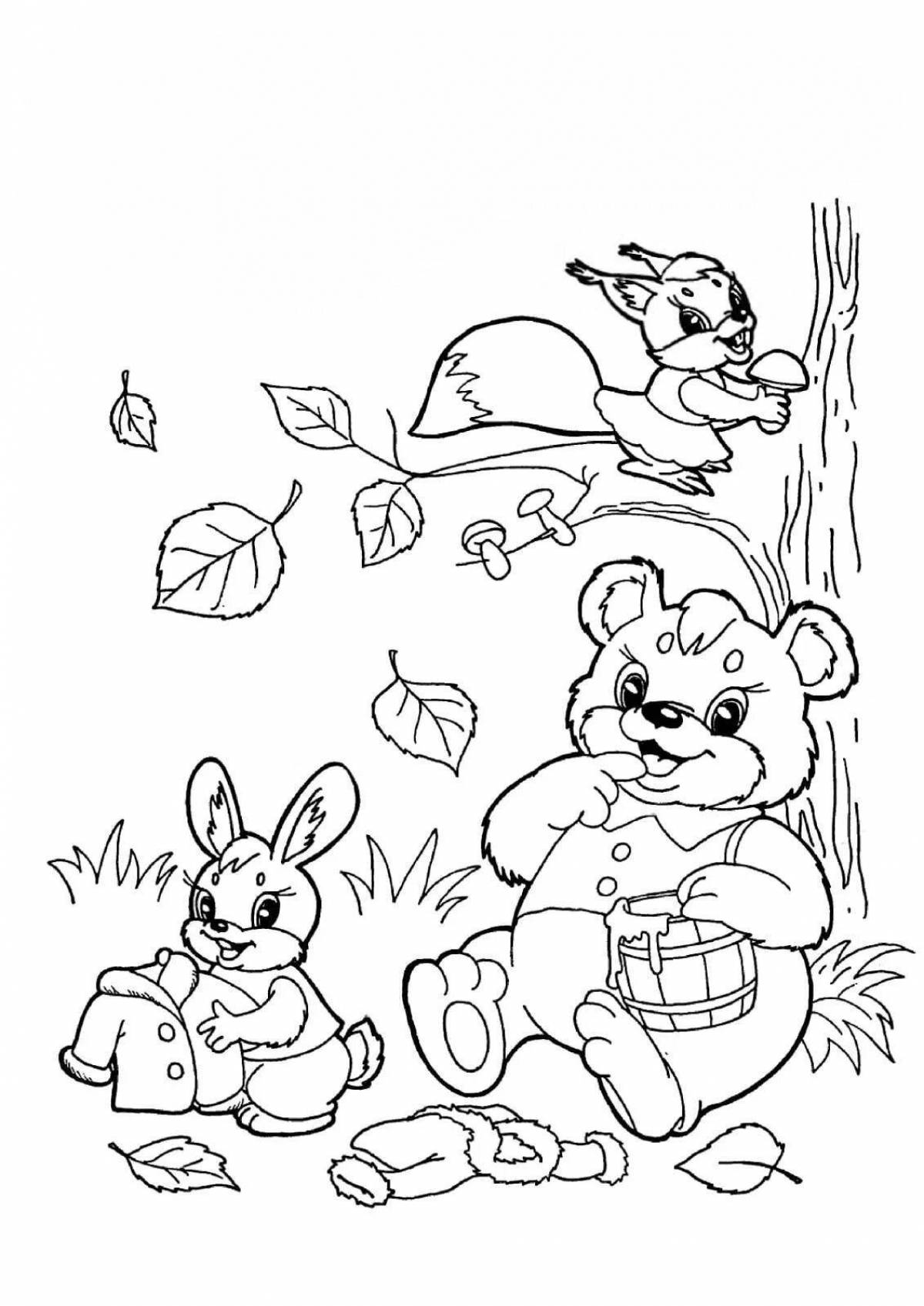 Coloring book bright hare and squirrel