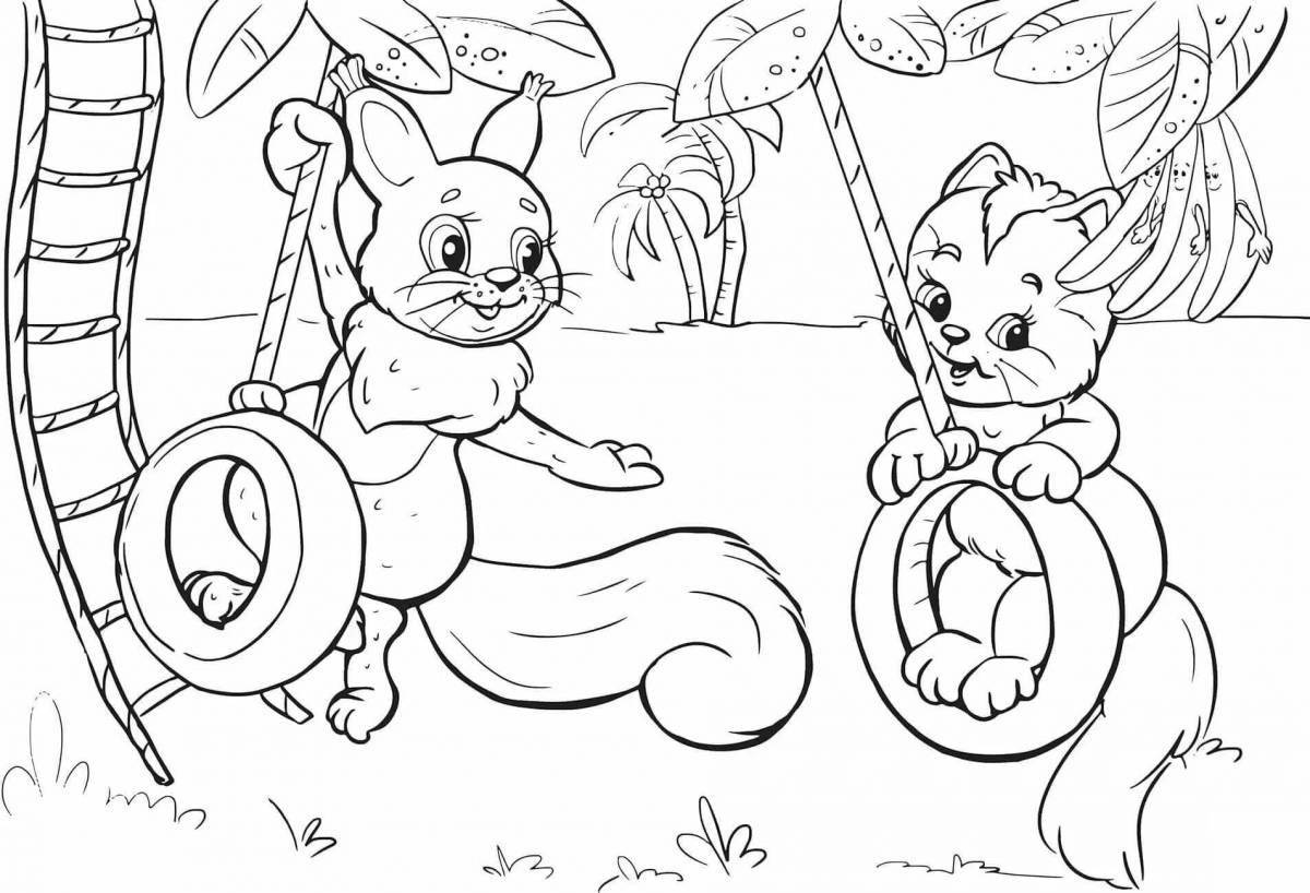 Fun coloring hare and squirrel