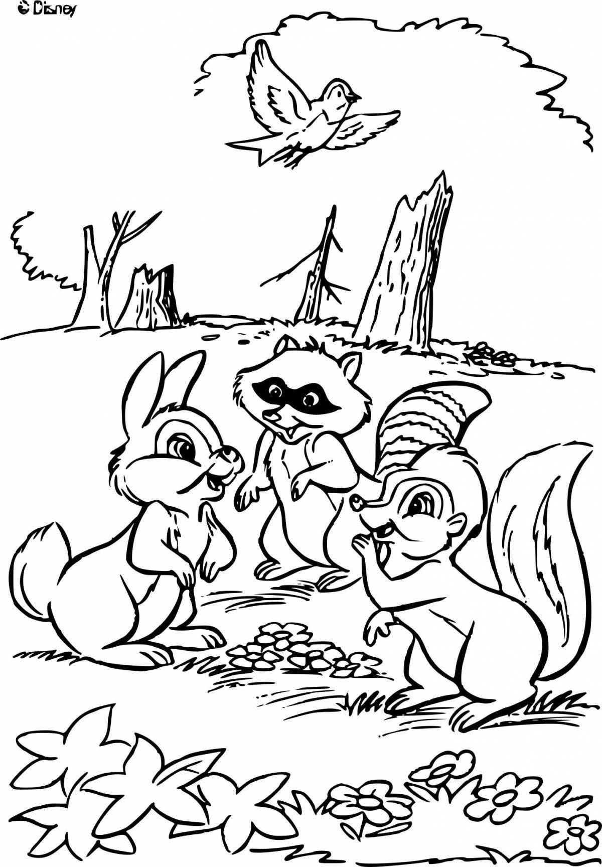 Coloring page cute hare and squirrel
