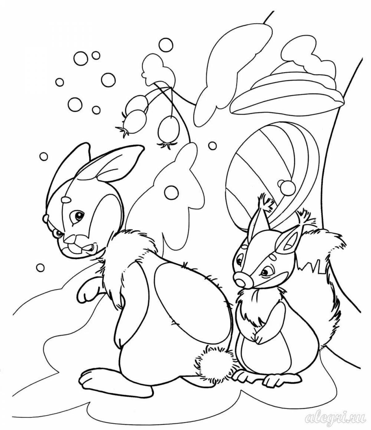 Outstanding hare and squirrel coloring page