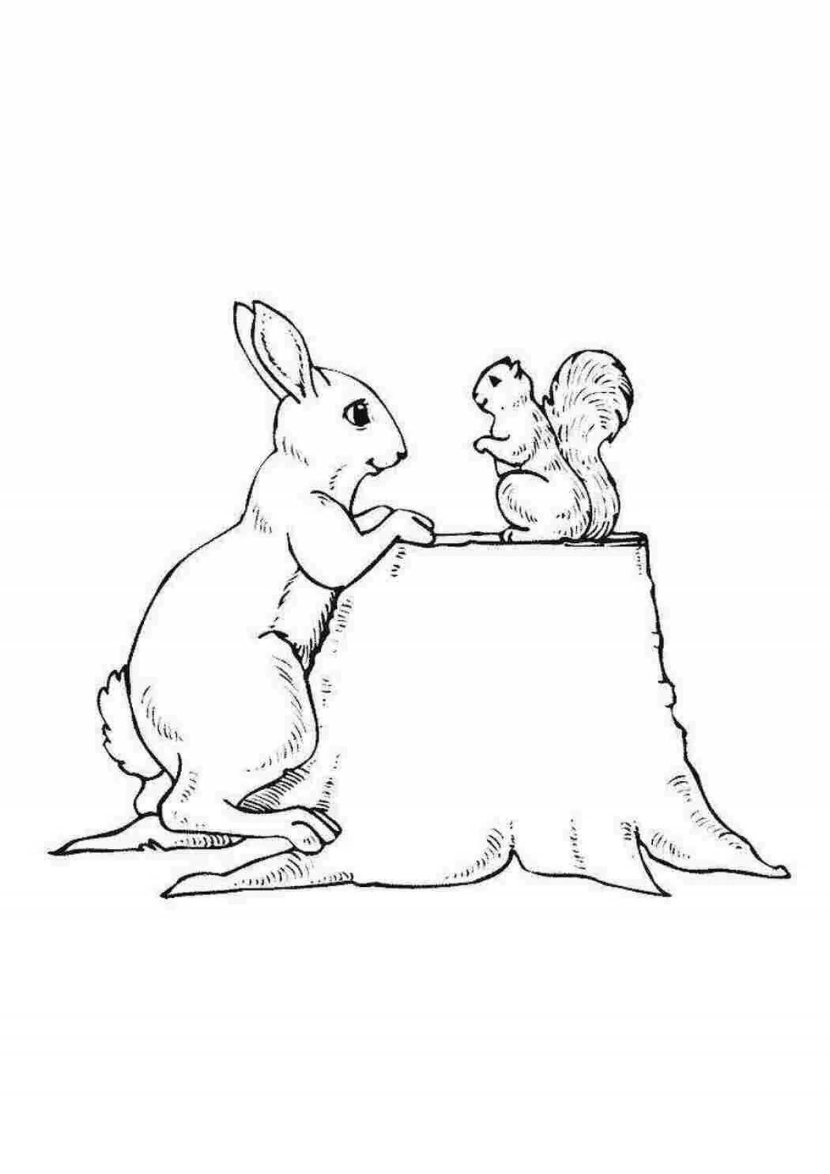 Coloring page hare and squirrel