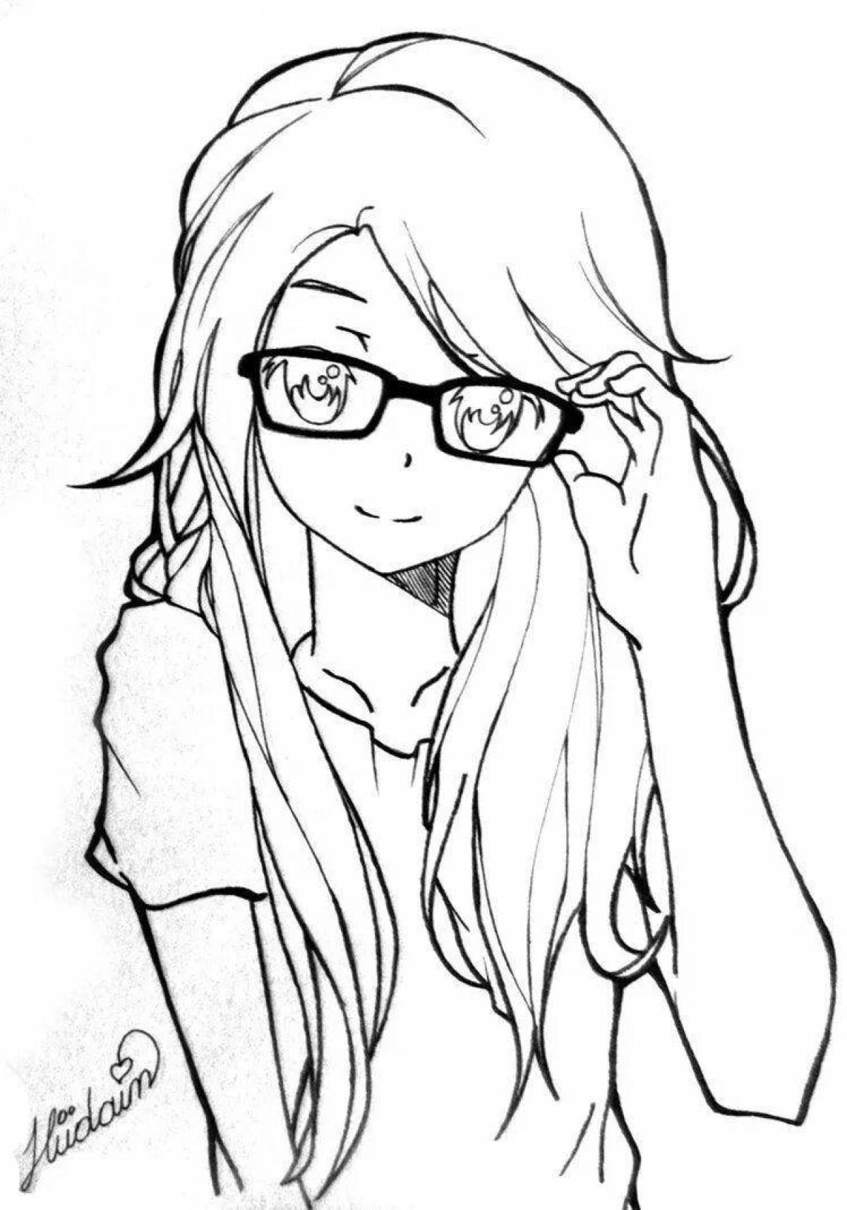 Beautiful coloring girl with glasses
