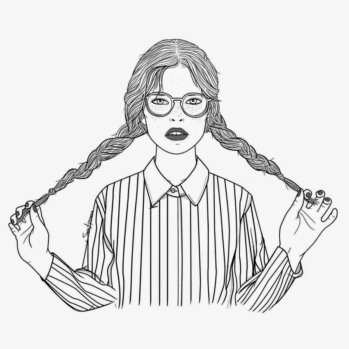 Fashion coloring girl with glasses