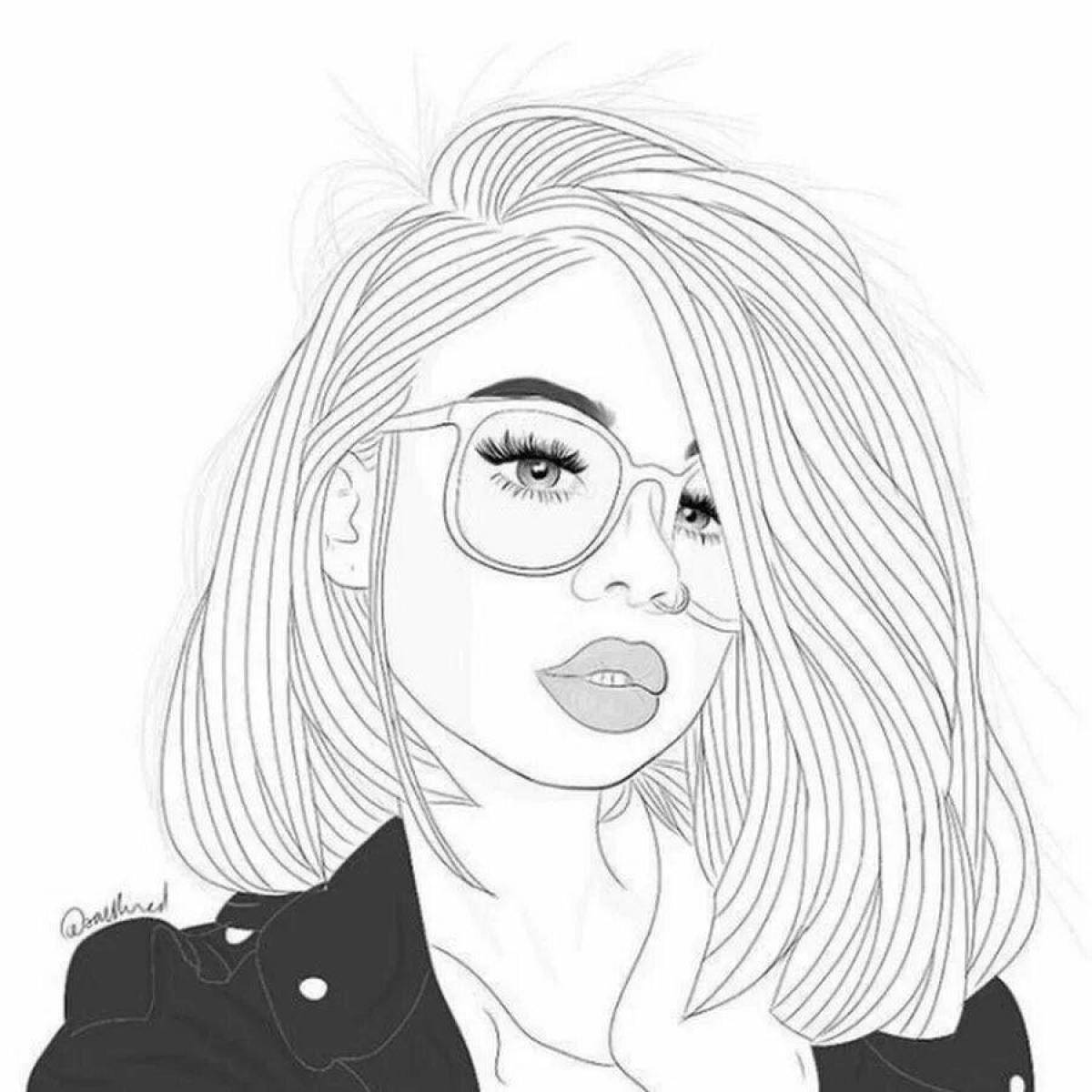 Shiny coloring book girl with glasses