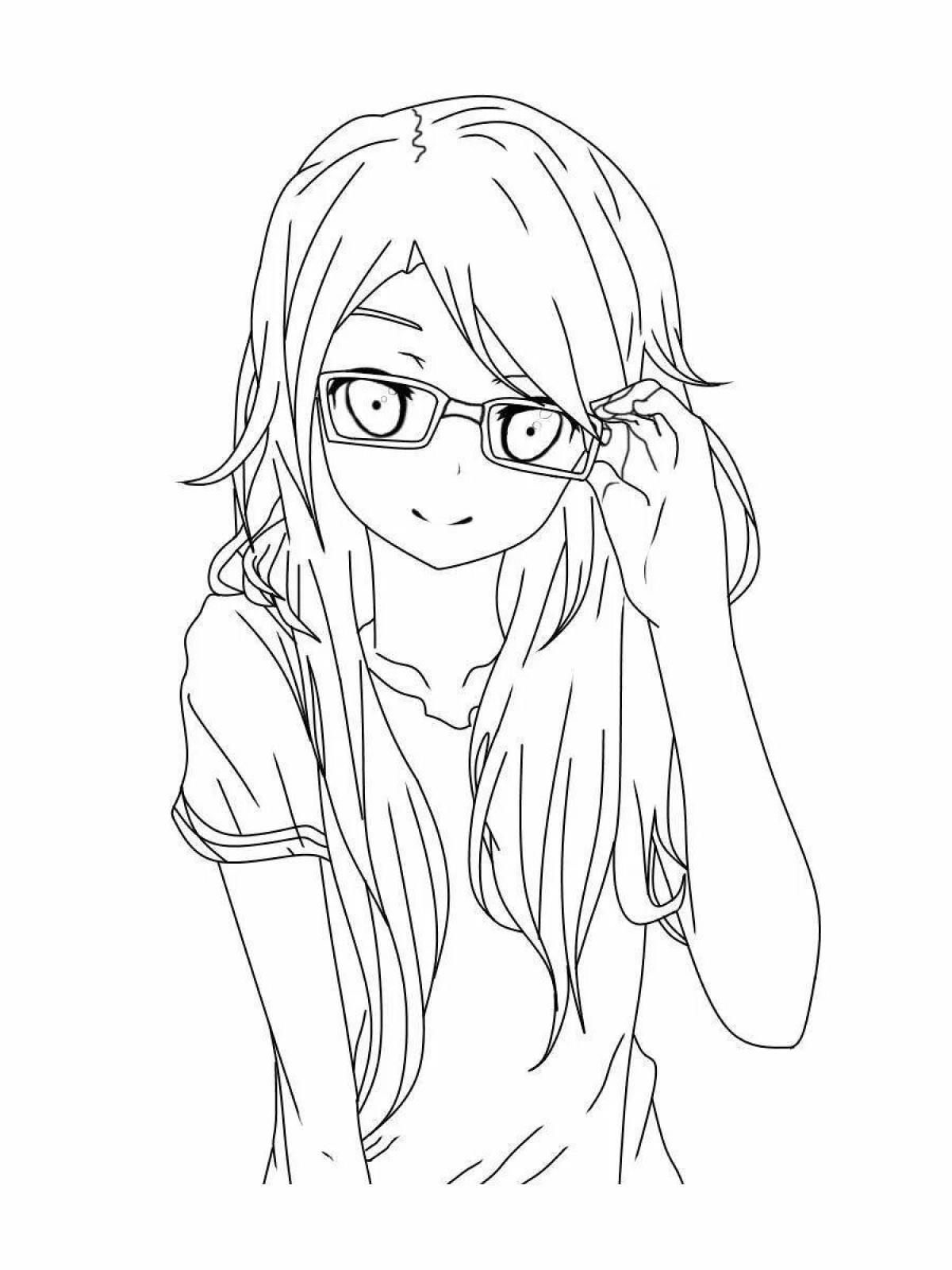 Exquisite coloring girl with glasses