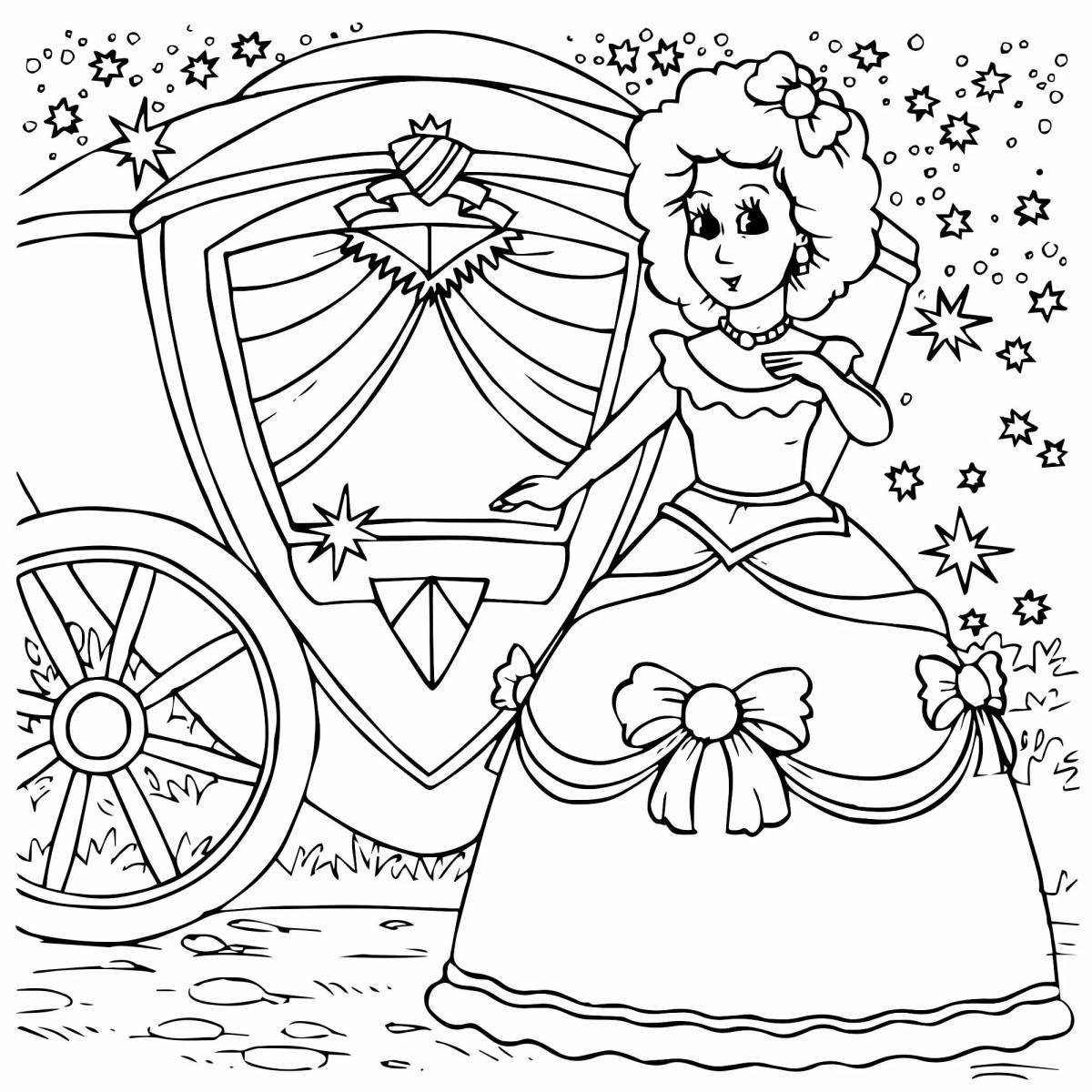Coloring page exquisite princess in a carriage