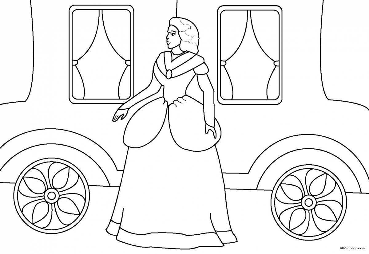 Coloring page elegant princess in a carriage