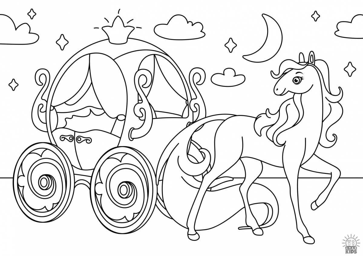 Coloring page beautiful princess in the carriage