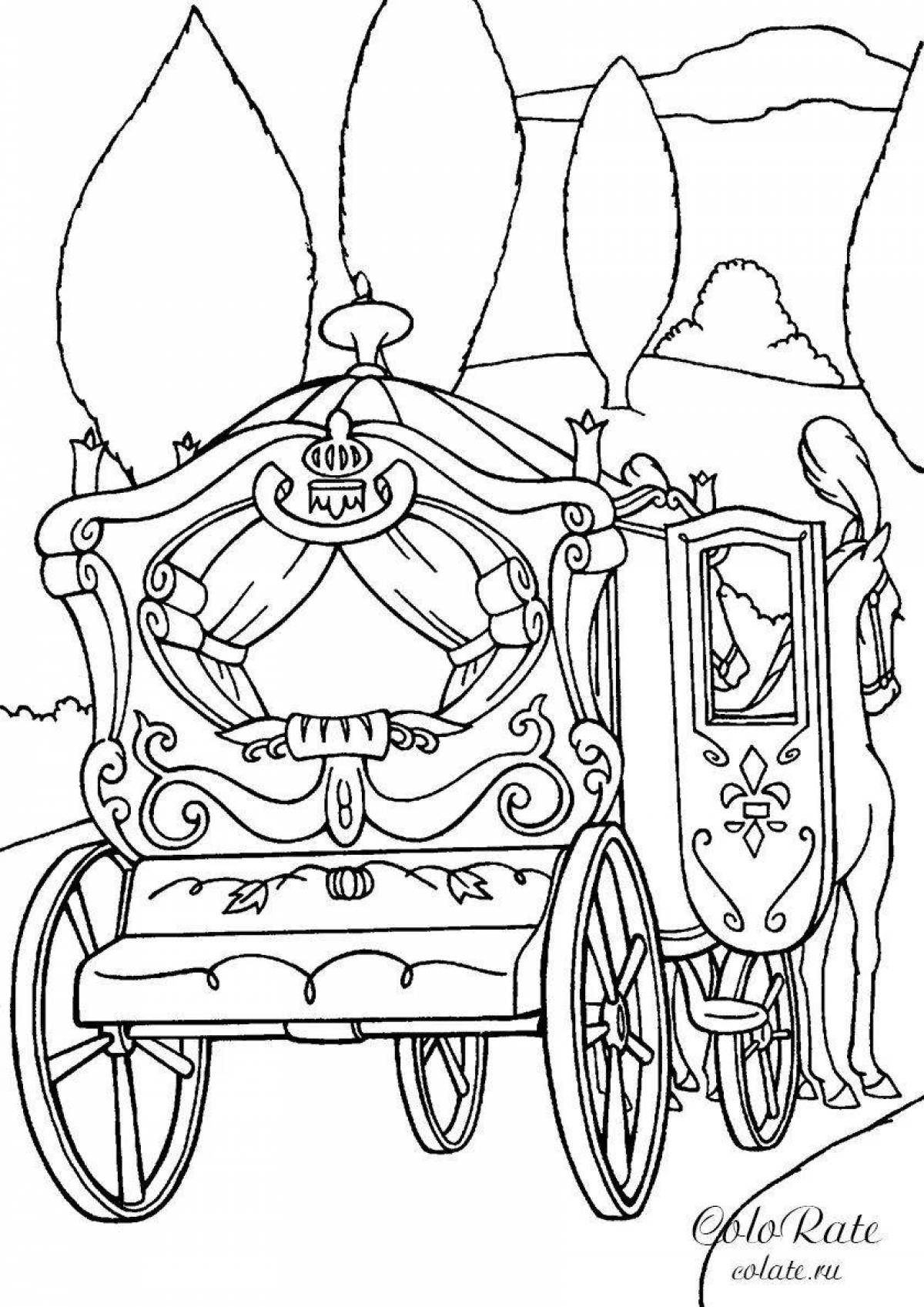 Colorful princess in carriage coloring book