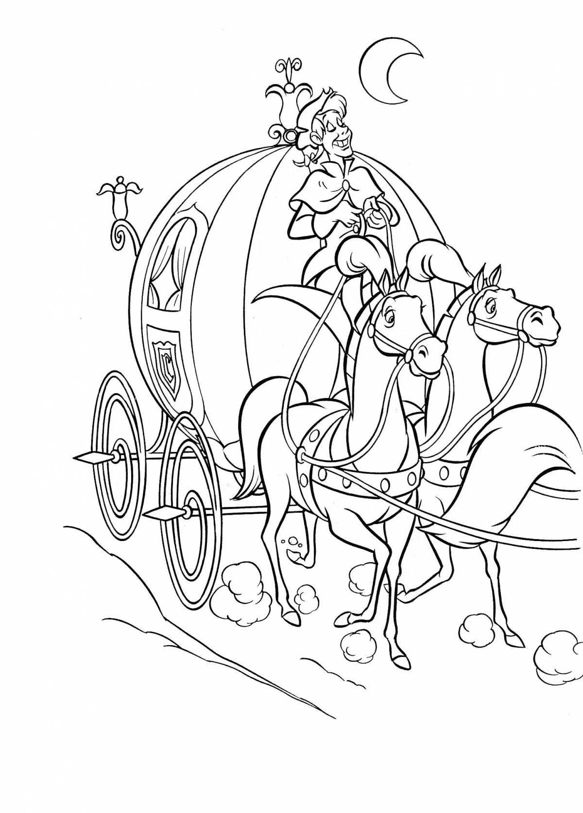 Coloring page decorative princess in a carriage