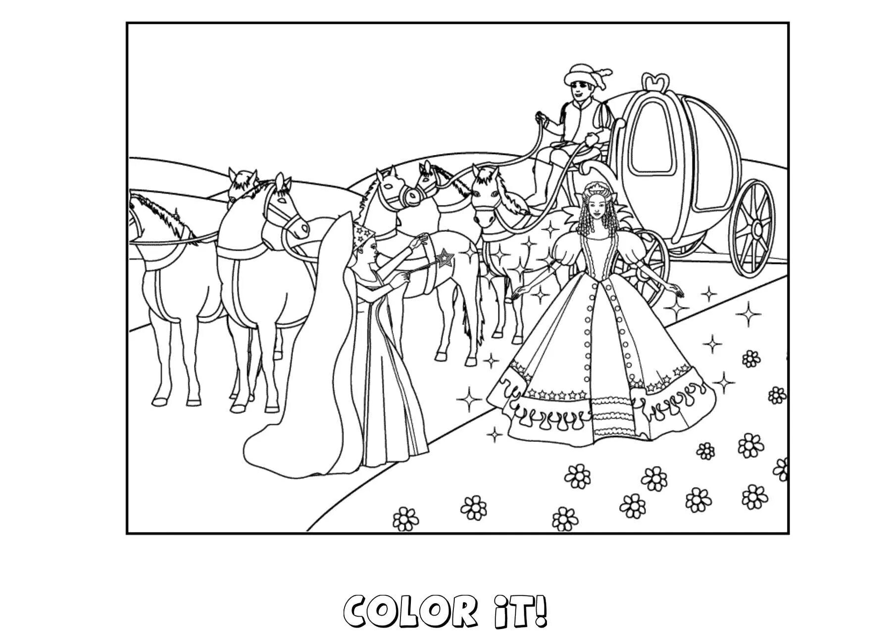 Coloring page glamor princess in carriage