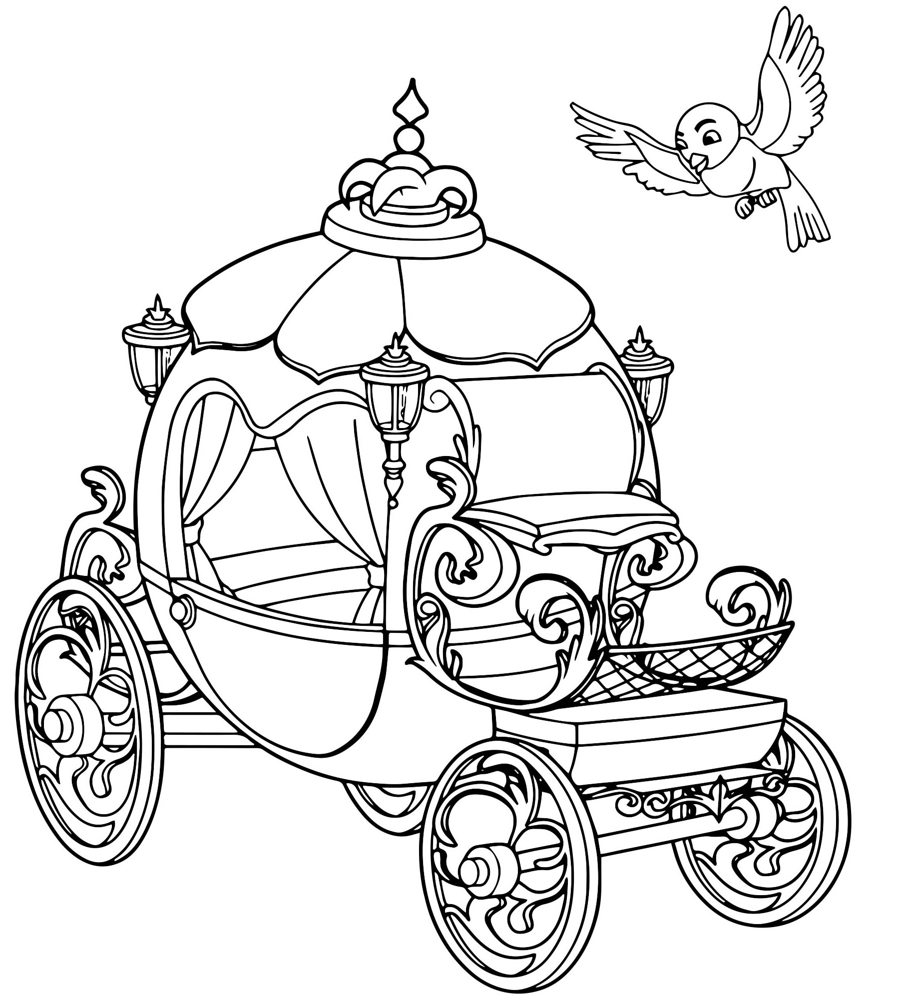 Coloring page whimsical princess in carriage