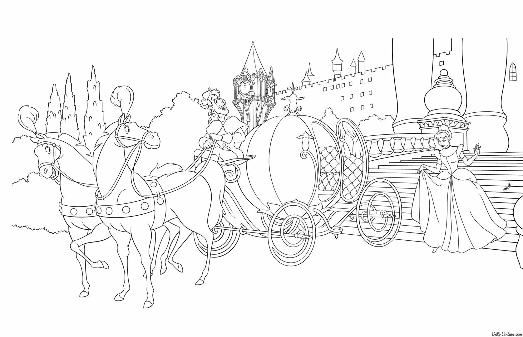 Mystic princess in carriage coloring book