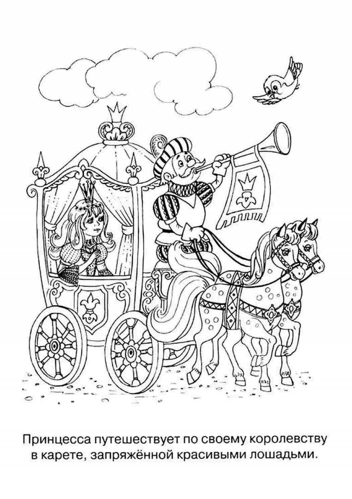 Coloring page fairy princess in carriage