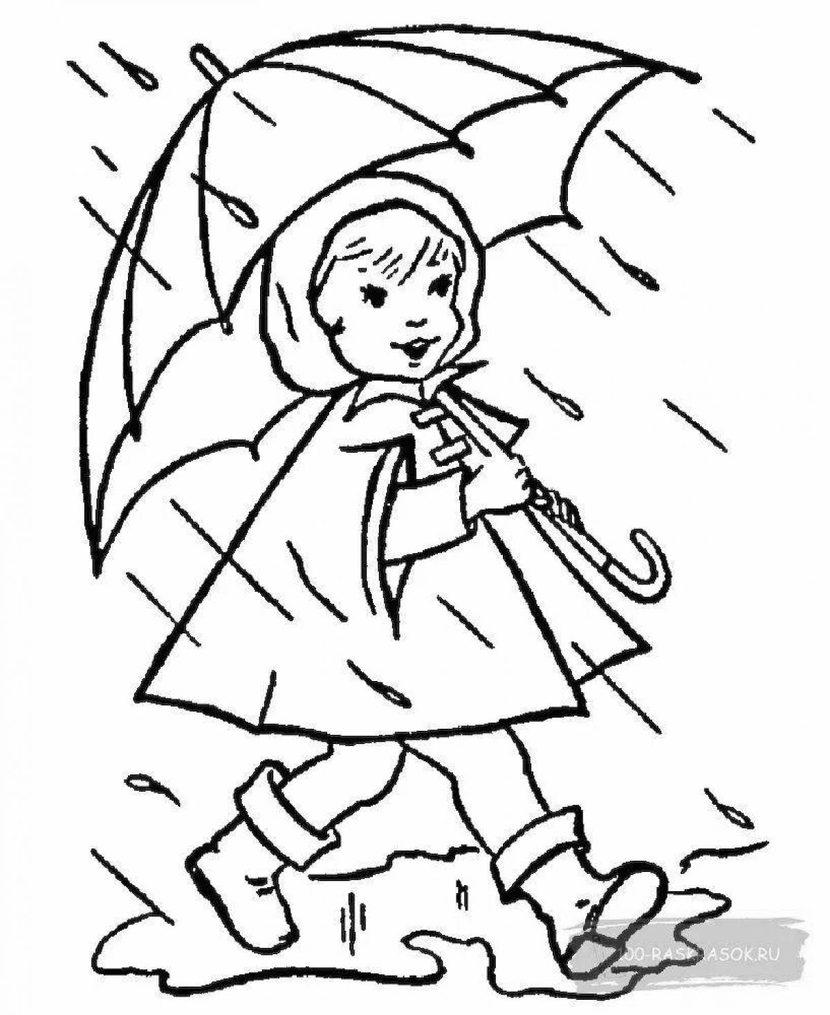 Smiling coloring girl with umbrella