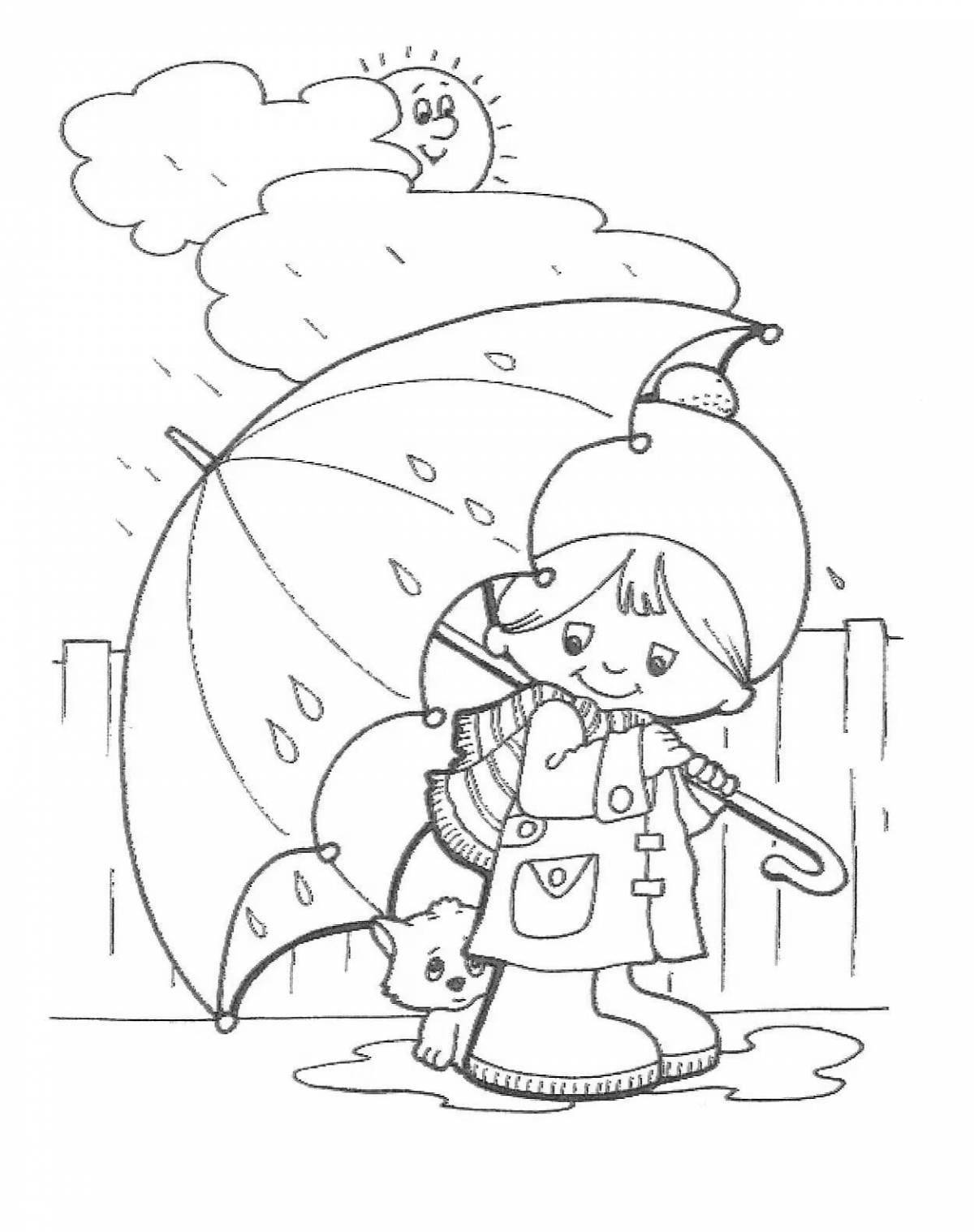 Delightful coloring girl with an umbrella