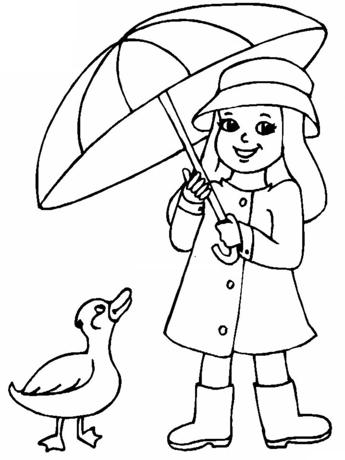 Animated coloring girl with umbrella