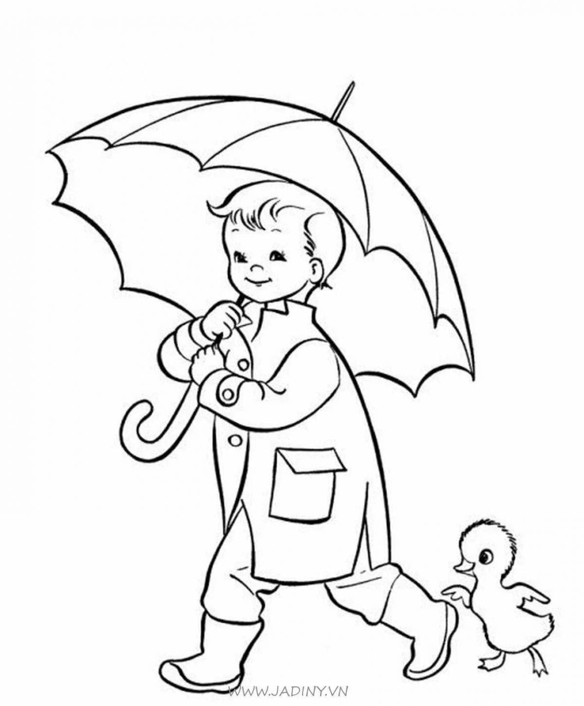 Blissful coloring girl with umbrella