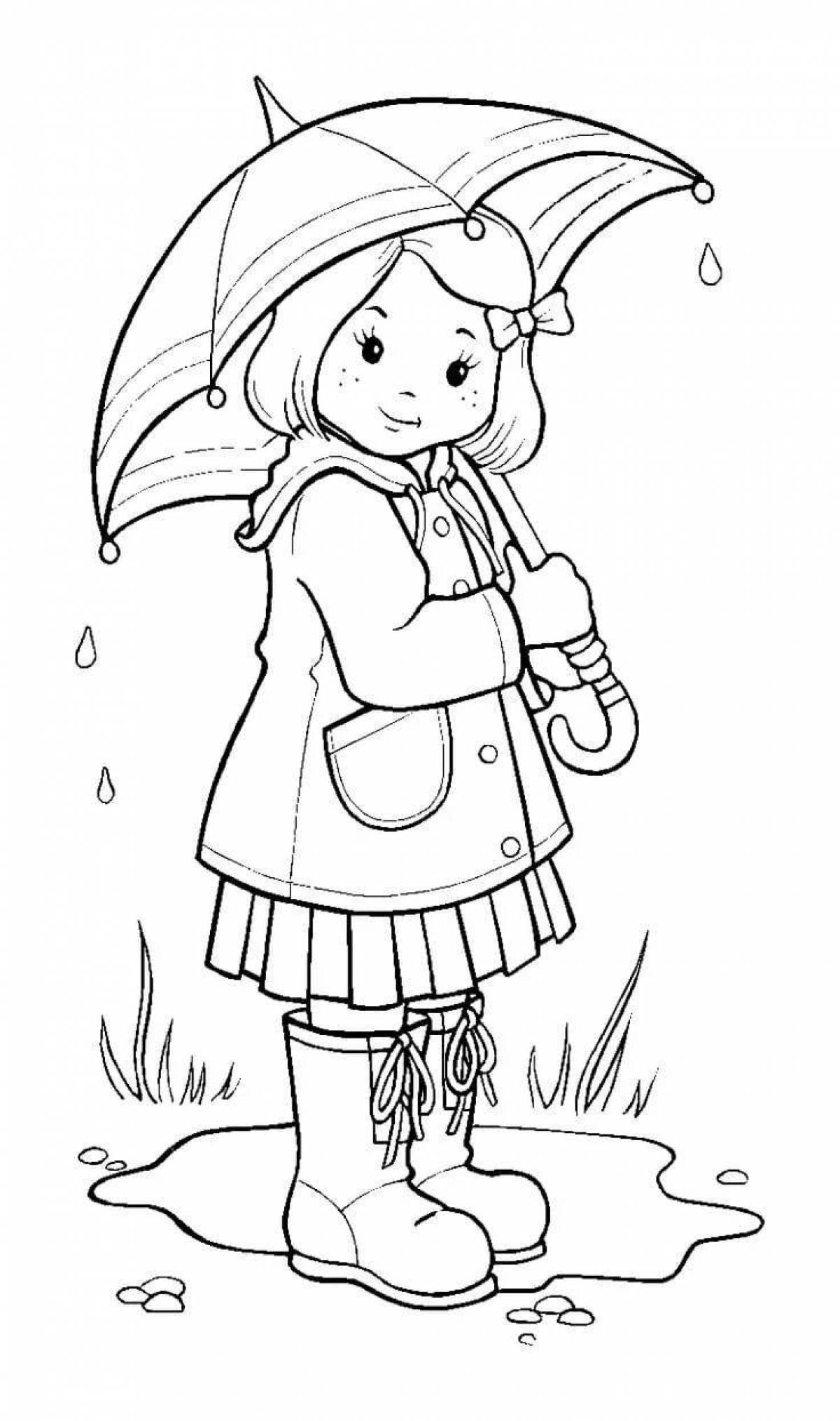 Грациозная раскраска девушка с зонтиком