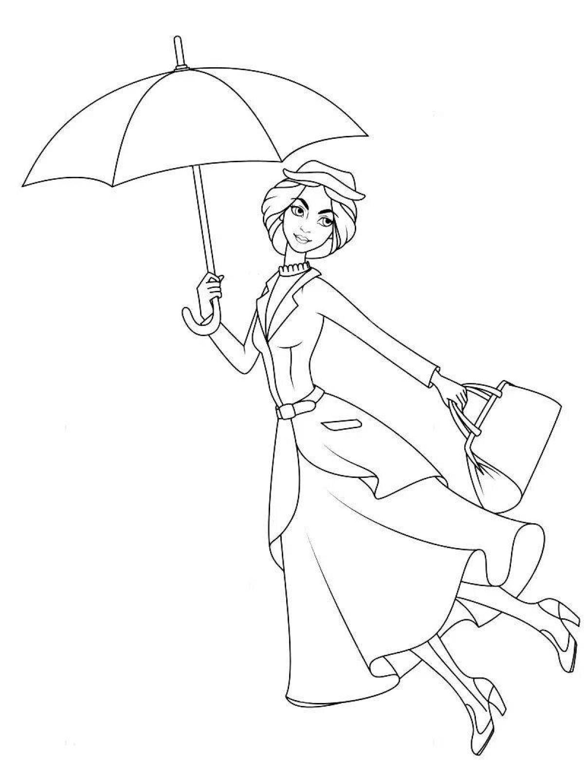Luminous coloring girl with umbrella